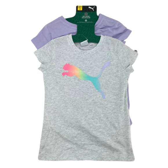 Puma | Girl's T-Shirt Set | 2 pack | Purple & Grey | Various Sizes - Picture 2 of 2